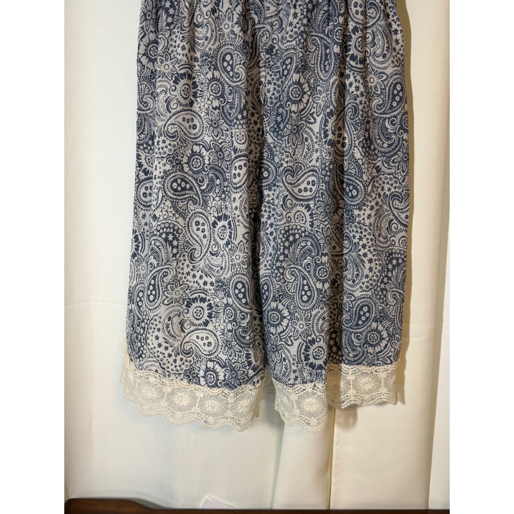 Doe & Rae Blue White Paisley Lace Trim Mini Dress Lace Up Back S# 3012D Womens M - Picture 5 of 8